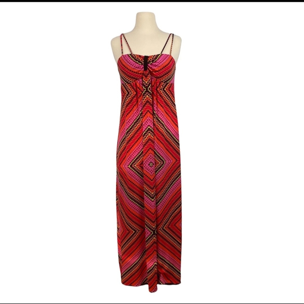 Vintage 90s Carole Little Maxi Dress Spaghetti Strap Abstract Geometric Boho